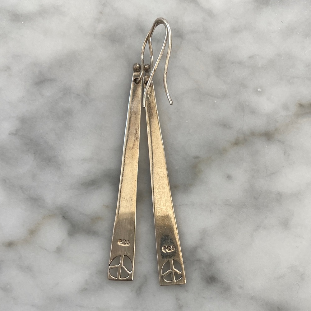 BOHO STERLING SVER PEACE SIGN EARRINGS - Picture 2 of 3
